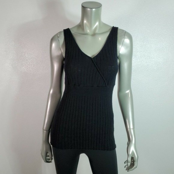 Moussy Empire Waist Knit Top Sz 1 Small Stretch V-Neck Sleeveless Pullover Black - Picture 2 of 6